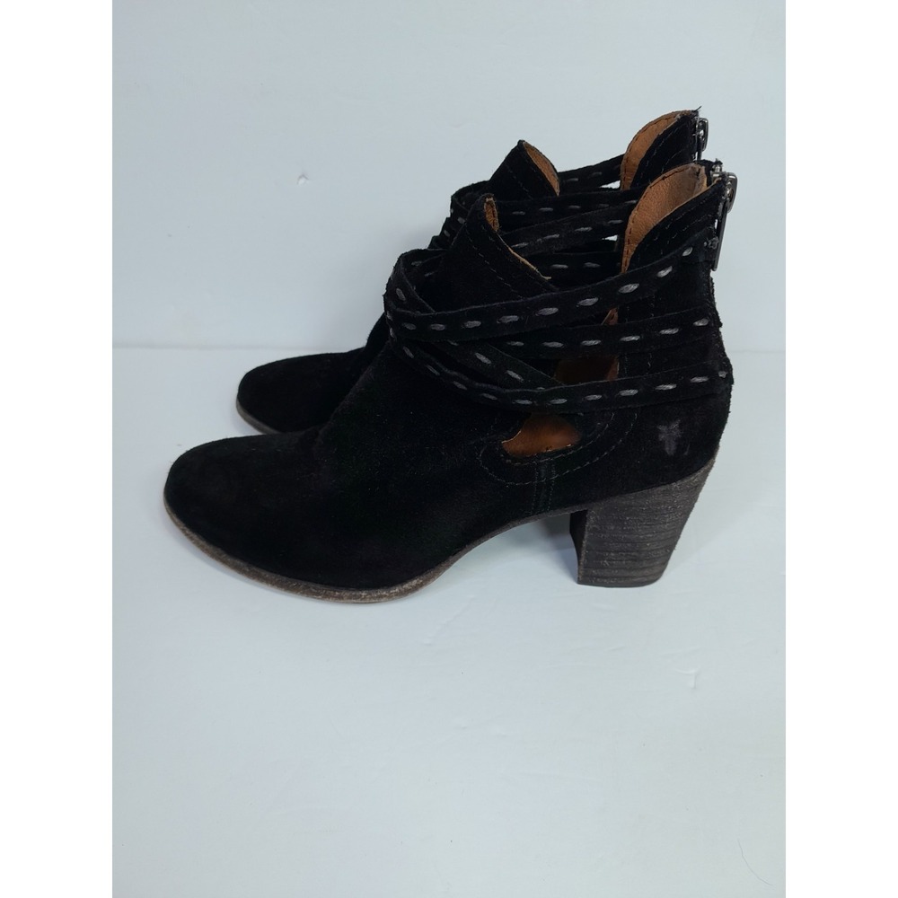 Frye Naomi Pickstitch Shootie Black Suede Ankle Heel Back-Zip Women 5.5